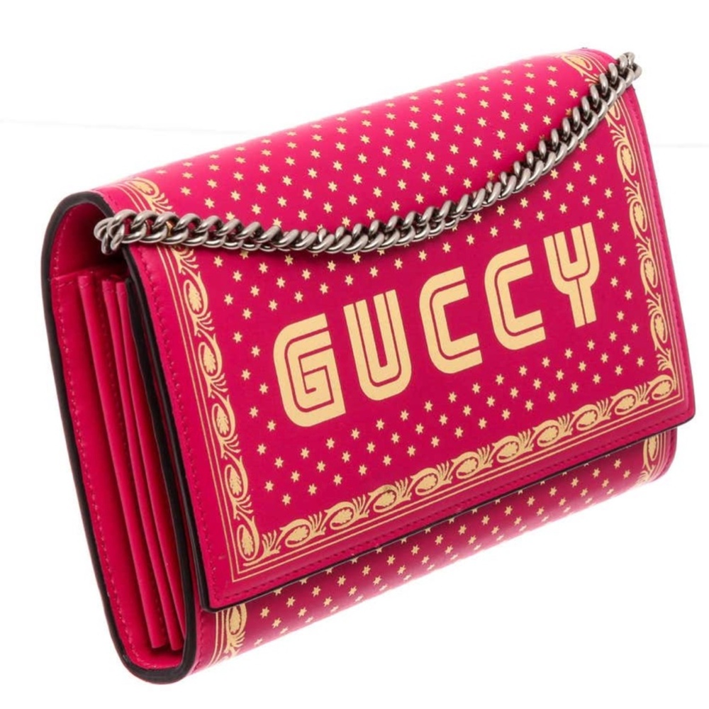 New Authentic Gucci Guccy Logo Moon & Stars Leather Wallet Chain Small P… - Picture 2 of 15